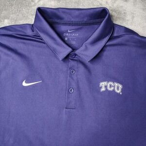 Texas Christian Nike Polo Shirt Mens L Purple Solid Preppy‎ Dri-Fit Performance